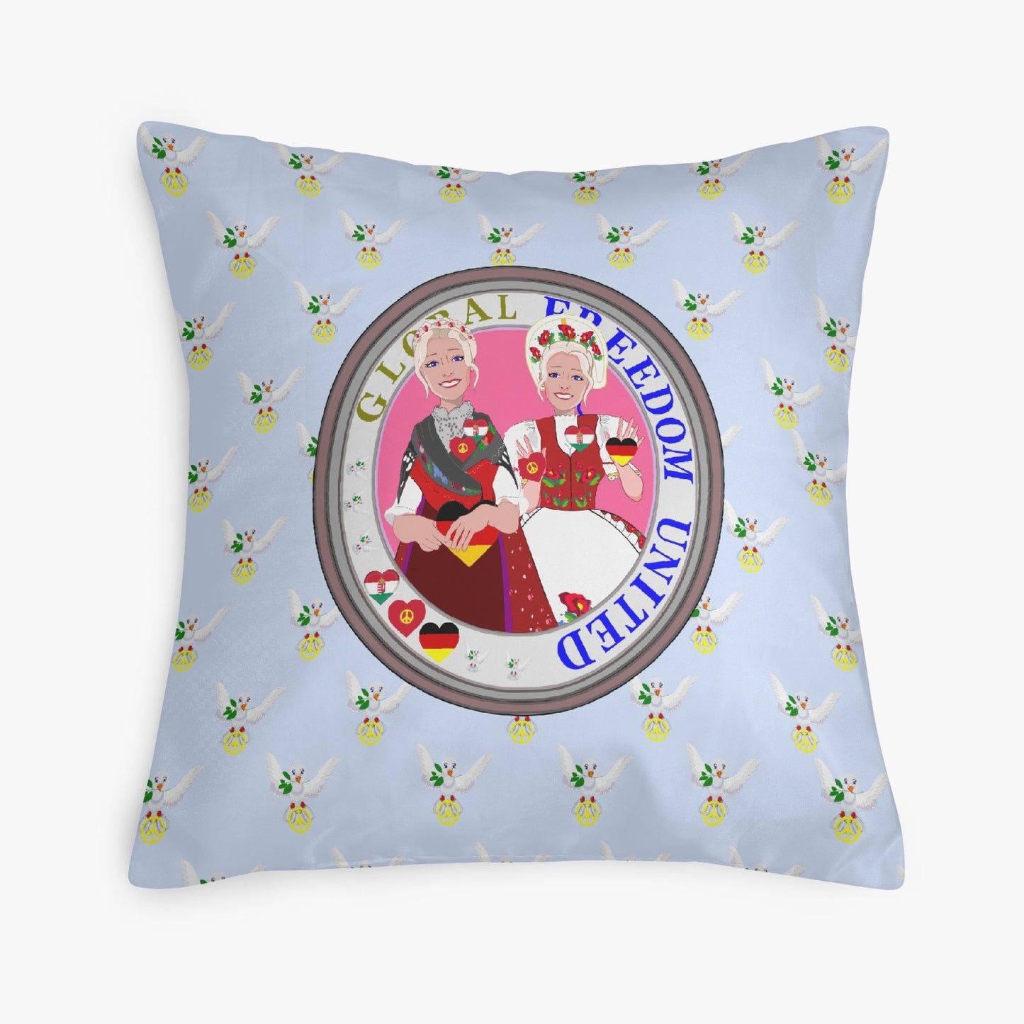 GLOBAL FREEDOM UNITED© Women GERMANY & HUNGARY Light Blue 18'' Square Pillow Cover