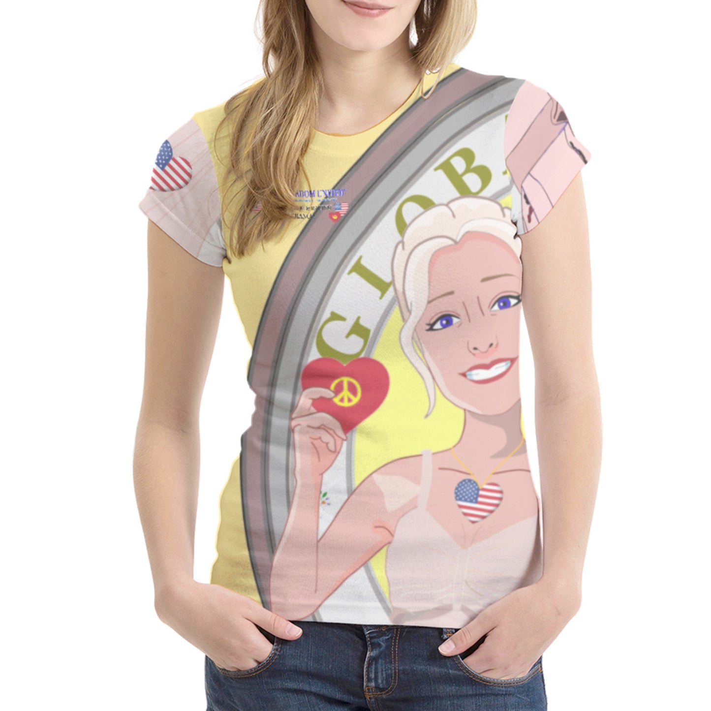 Women´s T-shirt 1 GLOBAL FREEDOM UNITED© Women Anti Racism & Fascism USA Yellow