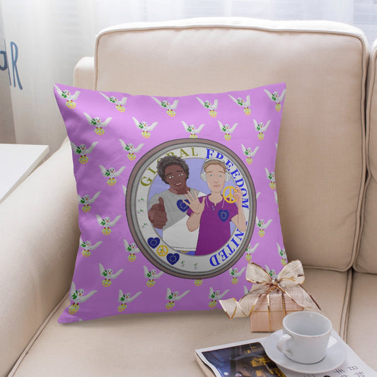 GLOBAL FREEDOM UNITED© Men Anti Fascism & Racism Lilac EU 18'' Square Pillow Cover
