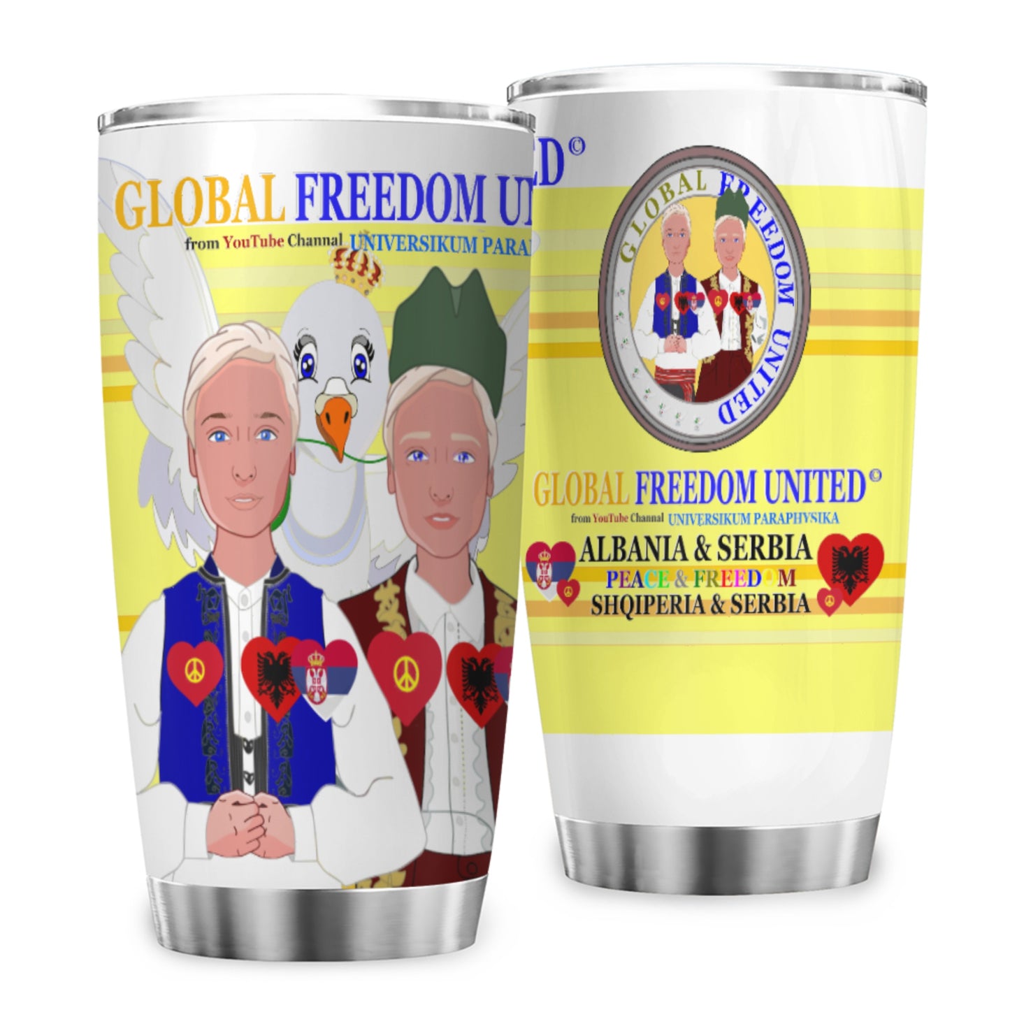 Tumbler Global Freedom United Men Albania & Serbia Old Peace Yellow
