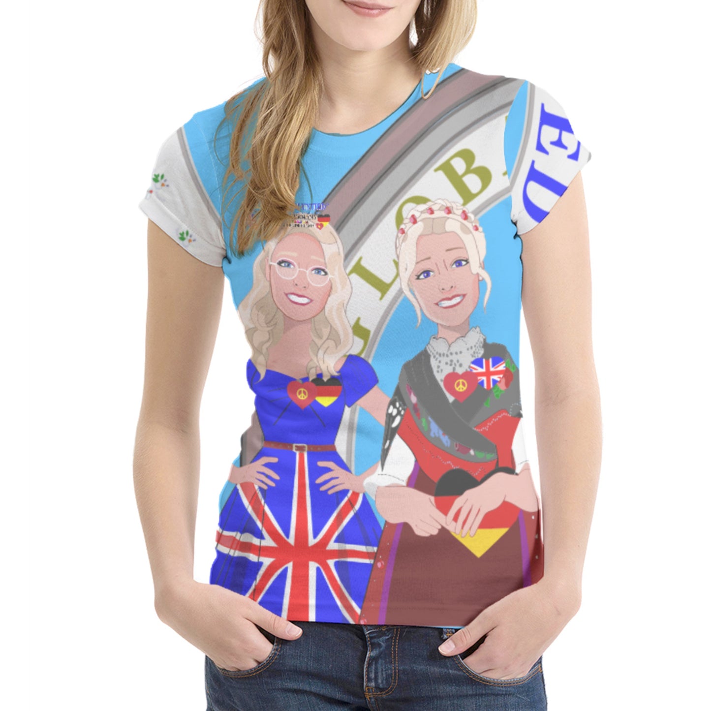Women´s T-shirt GLOBAL FREEDOM UNITED© Women England & Germany Blue