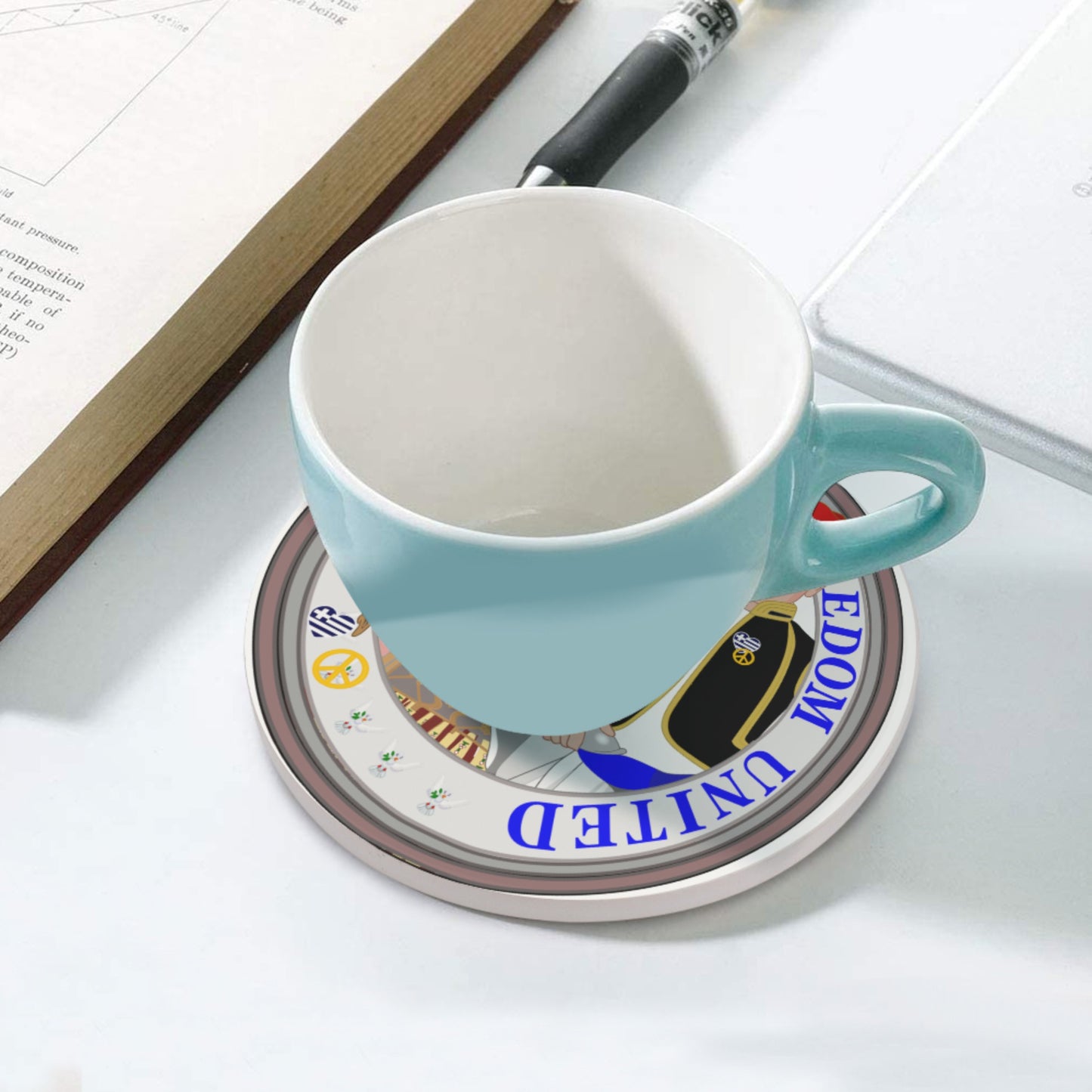 Ceramic Coasters GLOBAL FREEDOM UNITED© Couple Edition Greece