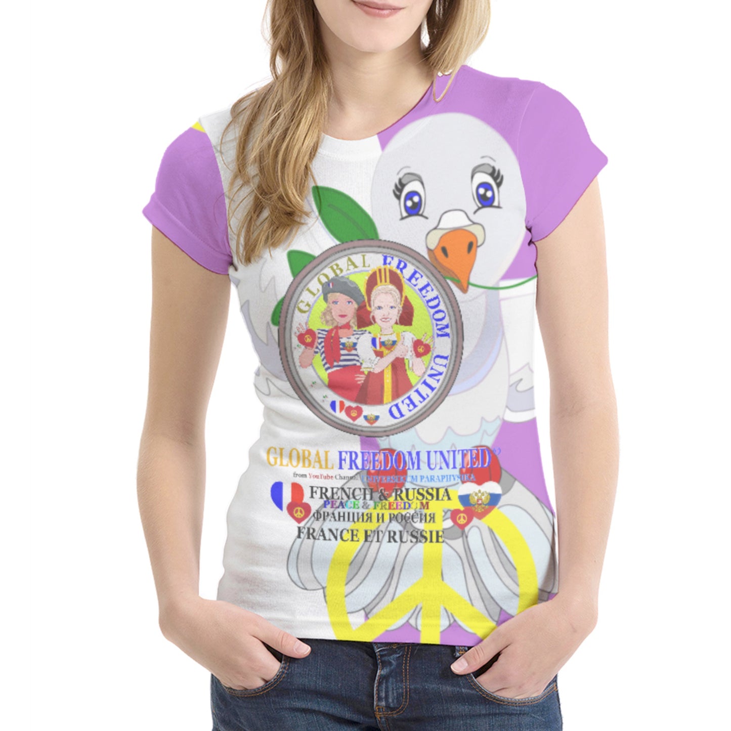 Women´s T-shirt 1 GLOBAL FREEDOM UNITED© Women French & Russia Lilac