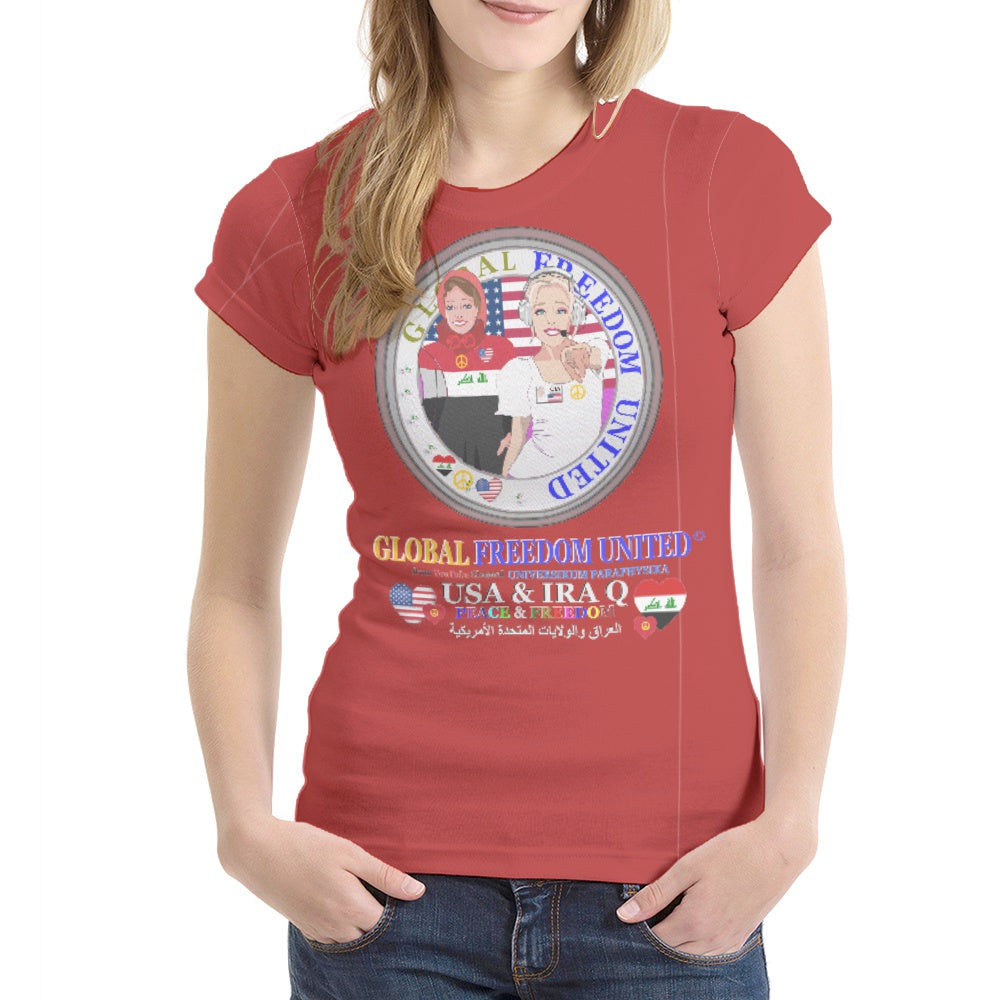 Women´s T-shirt GLOBAL FREEDOM UNITED© Women Iraq & USA Red