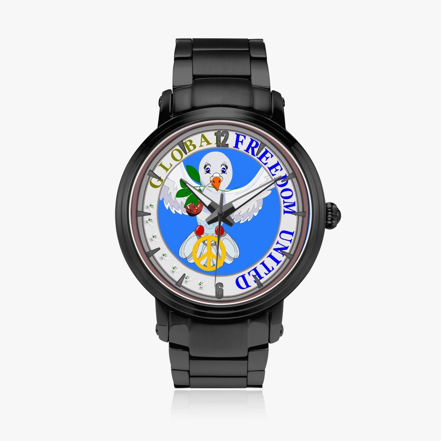 GLOBAL FREEDOM UNITED DOVE OF PEACE OLD PEACE WITH PIPE New Steel Strap Automatic Watch (With Indicators)