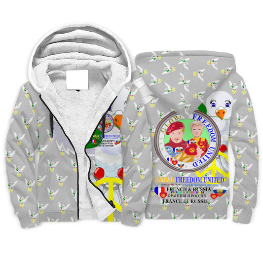 Plush Hoodie Global Freedom United French & Russia Old Peace Gey
