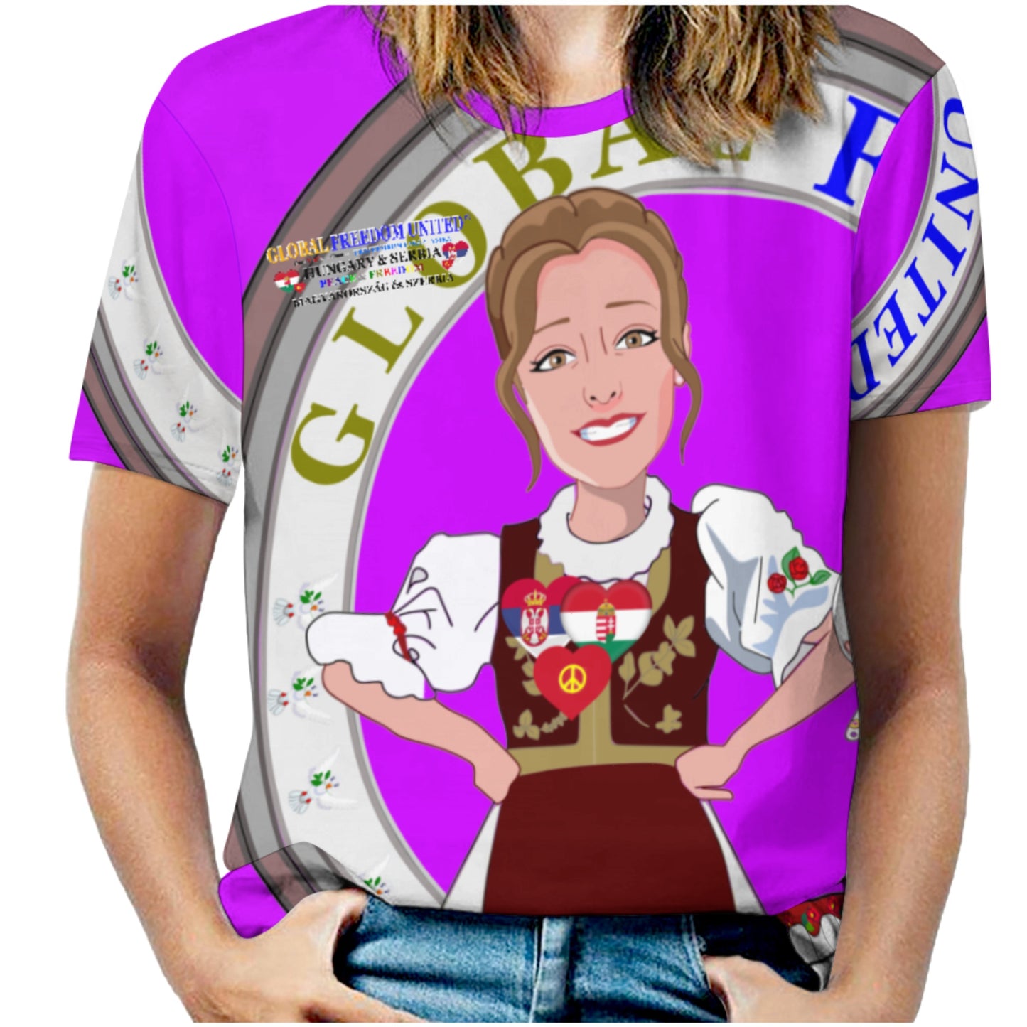 Women´s T-shirt 2 GLOBAL FREEDOM UNITED© Serbia & Hungary Old Peace Lilac