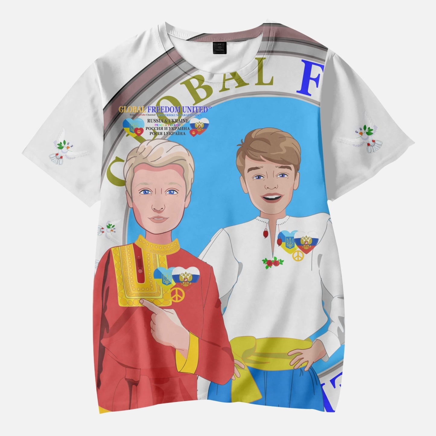 GLOBAL FREEDOM UNITED BOYS UKRAINE & RUSSIA OLD PEACE WIGHT AOP Kids' Short T-Shirts