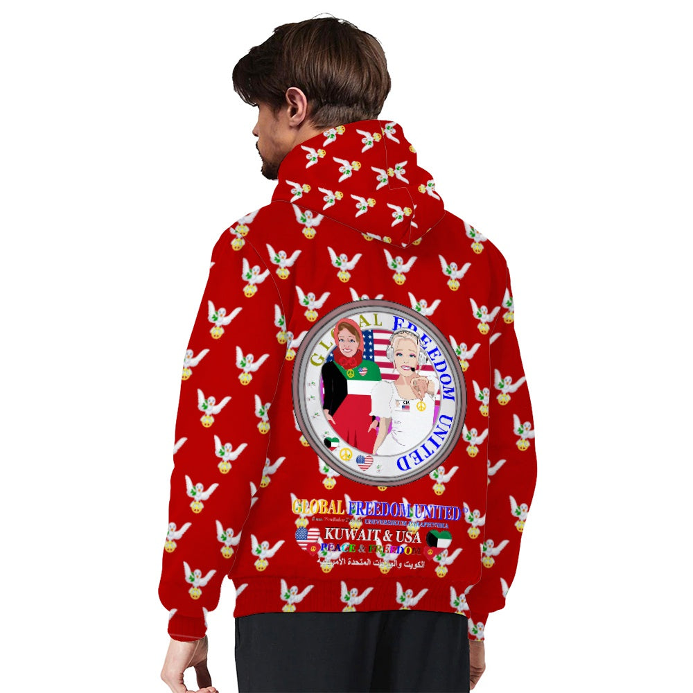 Plush Hoodie GLOBAL FREEDOM UNITED© Women Kuwait & USA Red