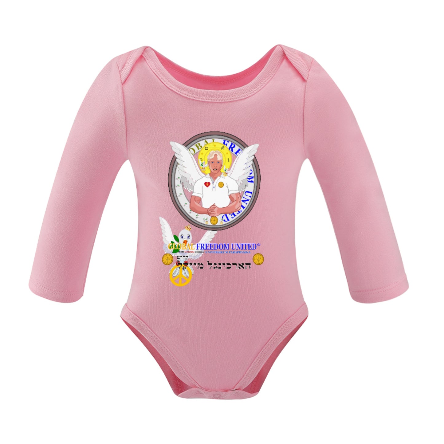Baby Long-sleeve Bodysuit Global Freedom United Girl  Archangel Michael Hebrew 1
