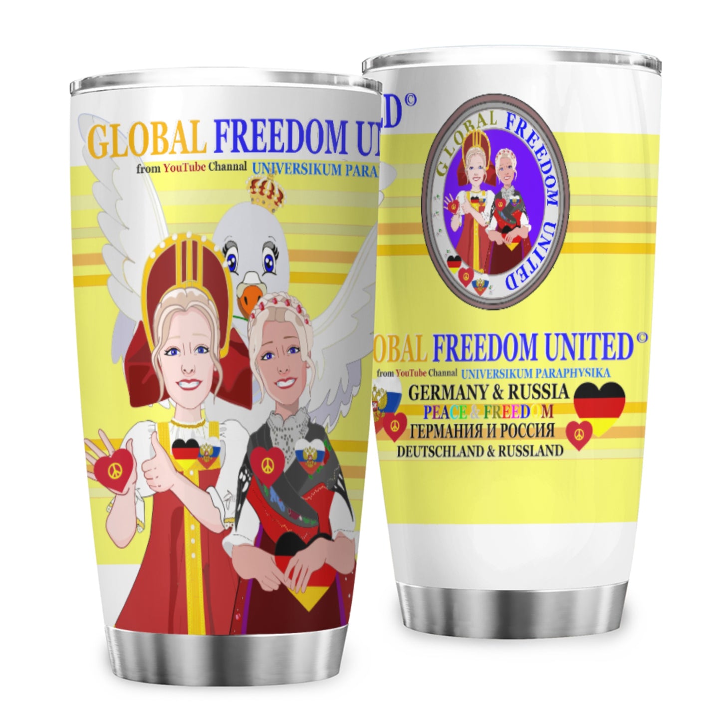 Tumbler Global Freedom United Women Russia & Germany Old Peace Yellow