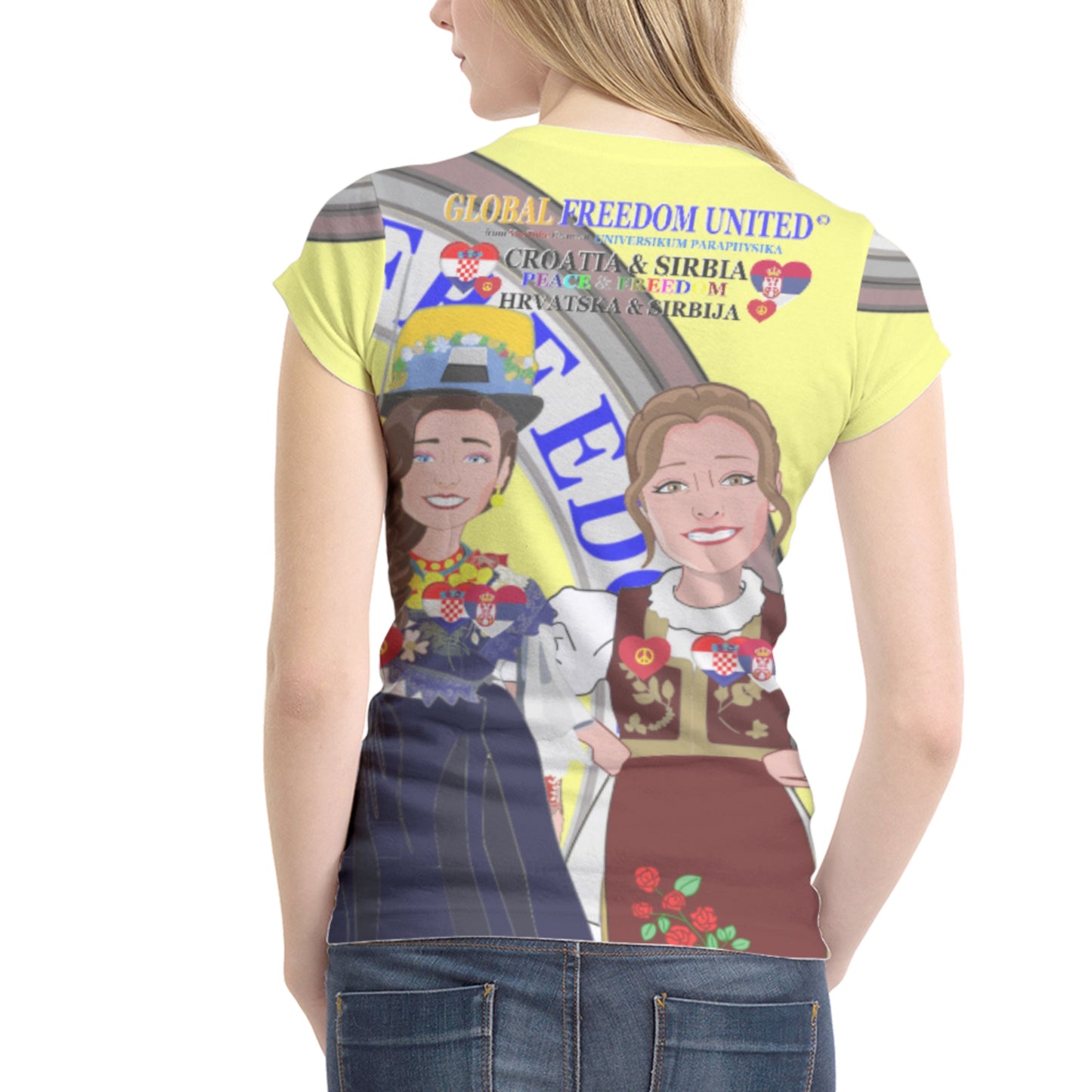 Women´s T-shirt GLOBAL FREEDOM UNITED© Women Croatia & Serbia V1 Yellow