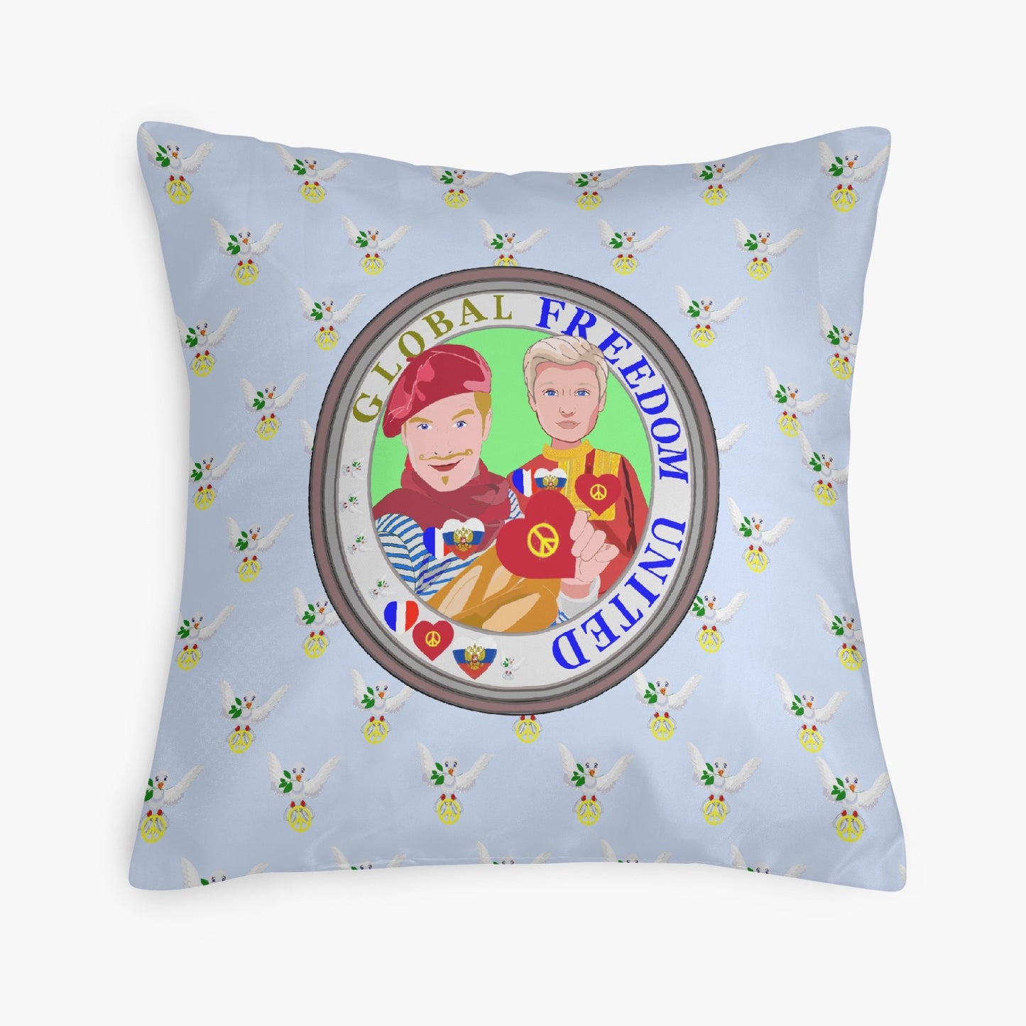 GLOBAL FREEDOM UNITED© Men FRENCH & RUSSIA Light Blue 18'' Square Pillow Cover
