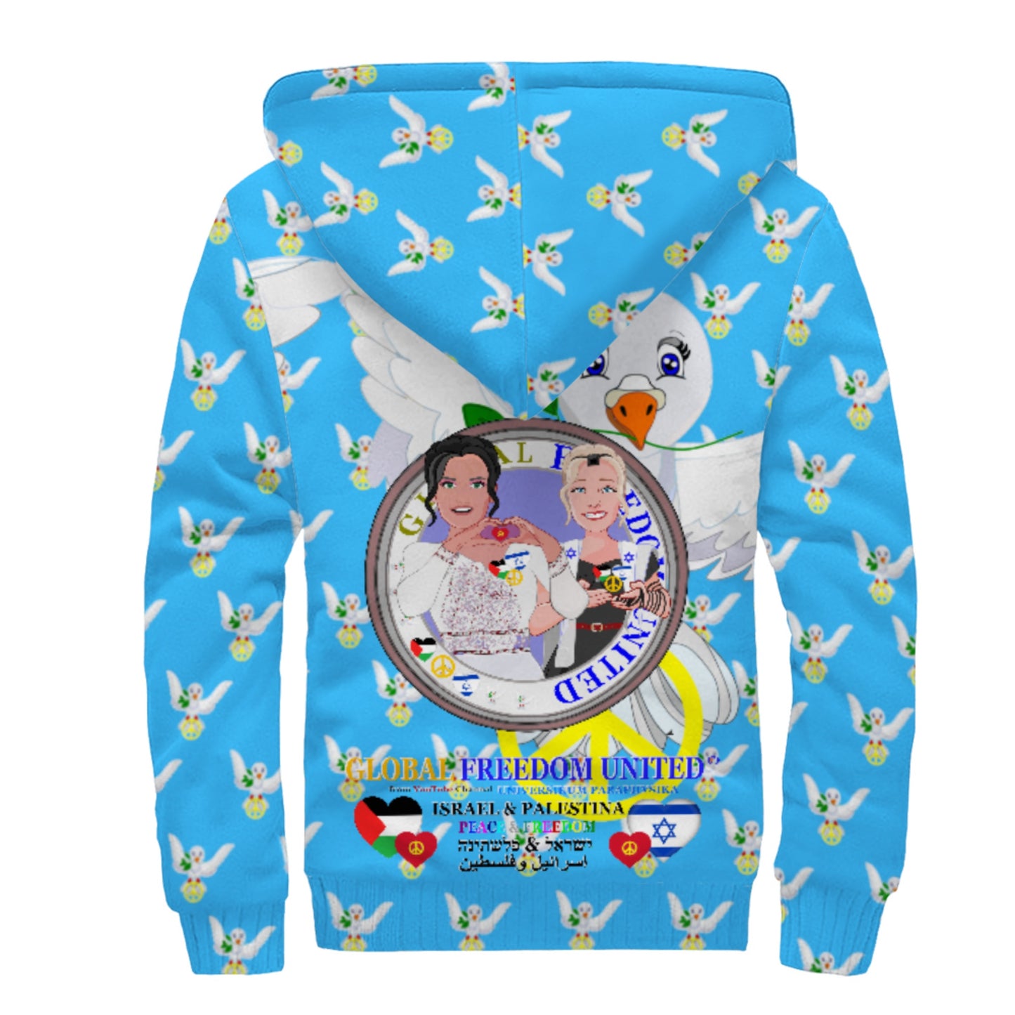 Plush Hoodie GLOBAL FREEDOM UNITED© Women Palestina & Israel Blue