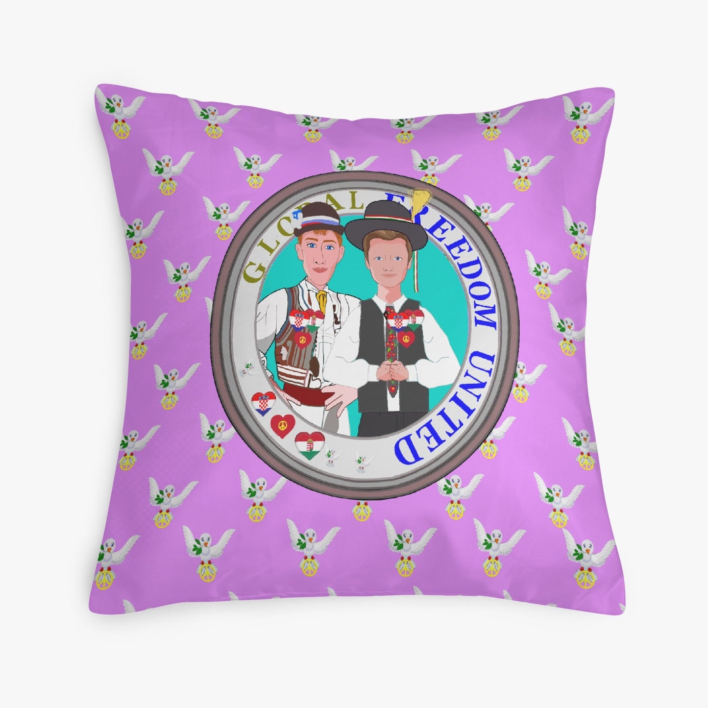 GLOBAL FREEDOM UNITED© Men CROATIA & HUNGARY Lilac 18'' Square Pillow Cover