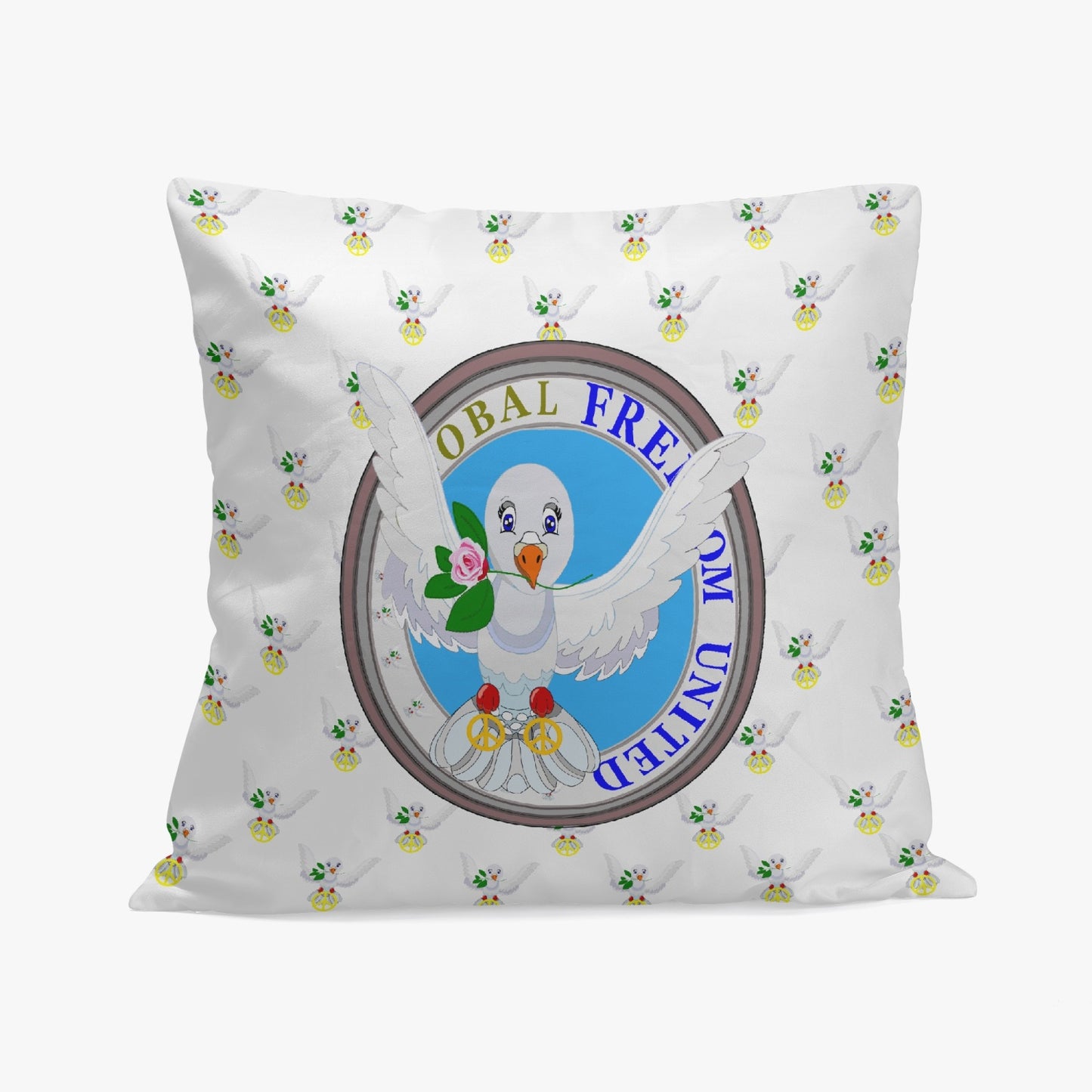 GLOBAL FREEDOM UNITED©  DOVE OF PEACE WIGHT BLUE 18'' Square Pillow Cover