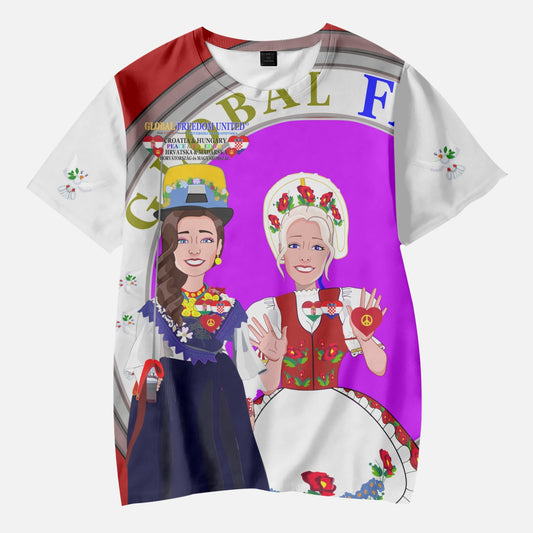GLOBAL FREEDOM UNITED© Girl Croatia & Hungary RED AOP Kids' Short T-Shirts