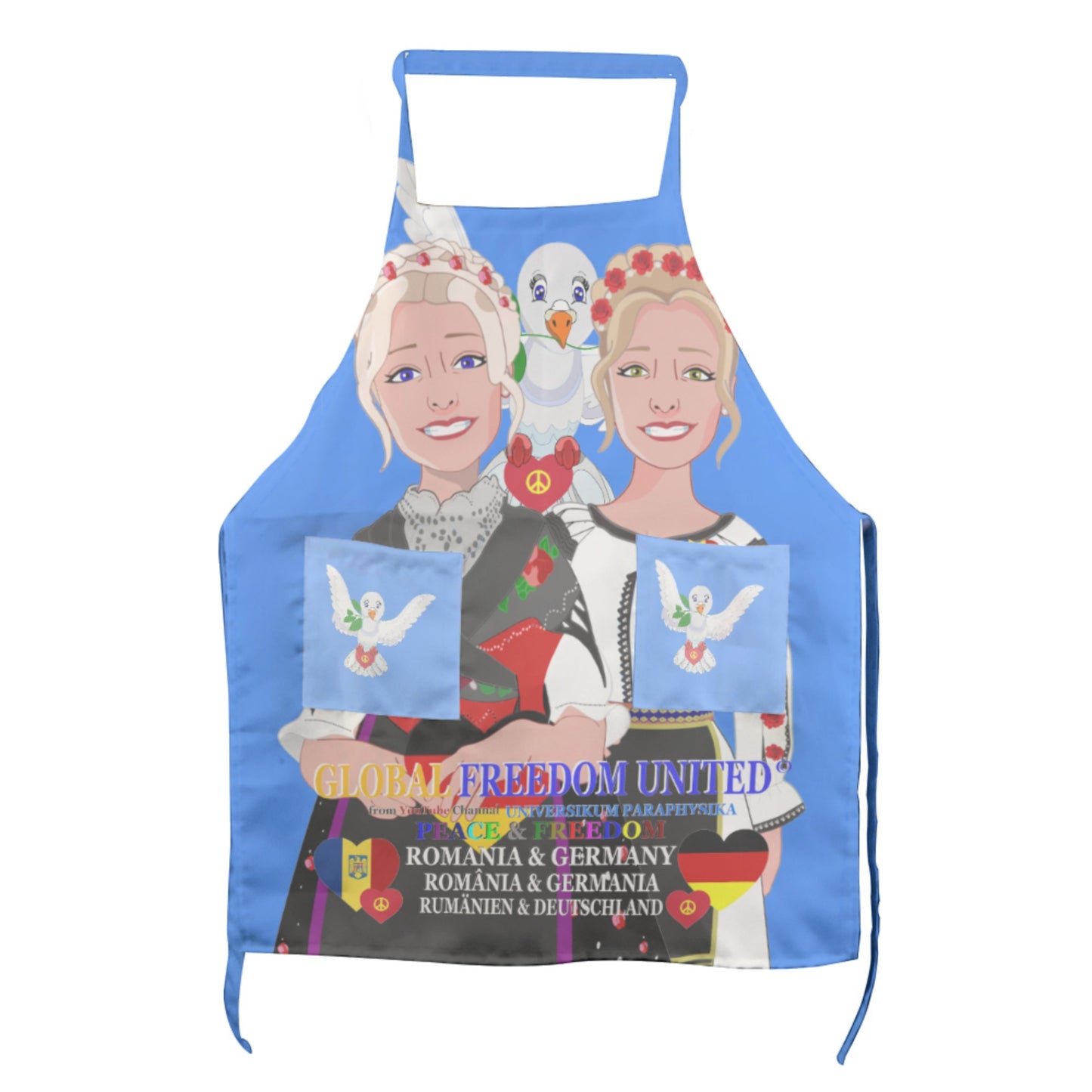 Apron GLOBAL FREEDOM UNITED© Women Romania & Germany Blue