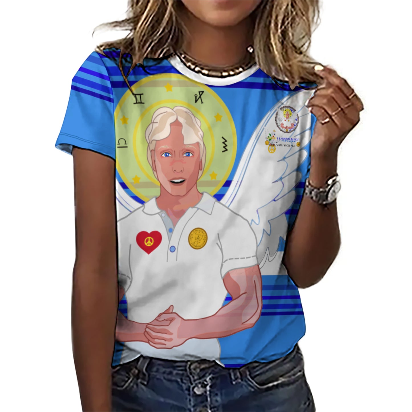 Women´s T-shirt Global Freedom United Archangel Michael German Deep Blue