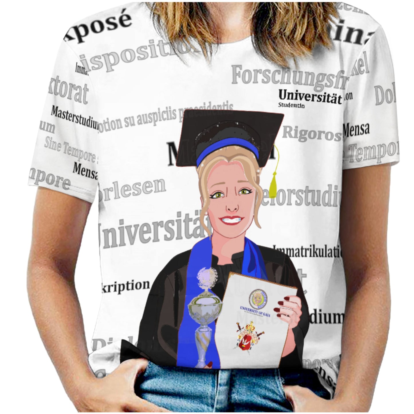 Women´s T-shirt Global Freedom United Student Girl Silver Place Blond Hair 4