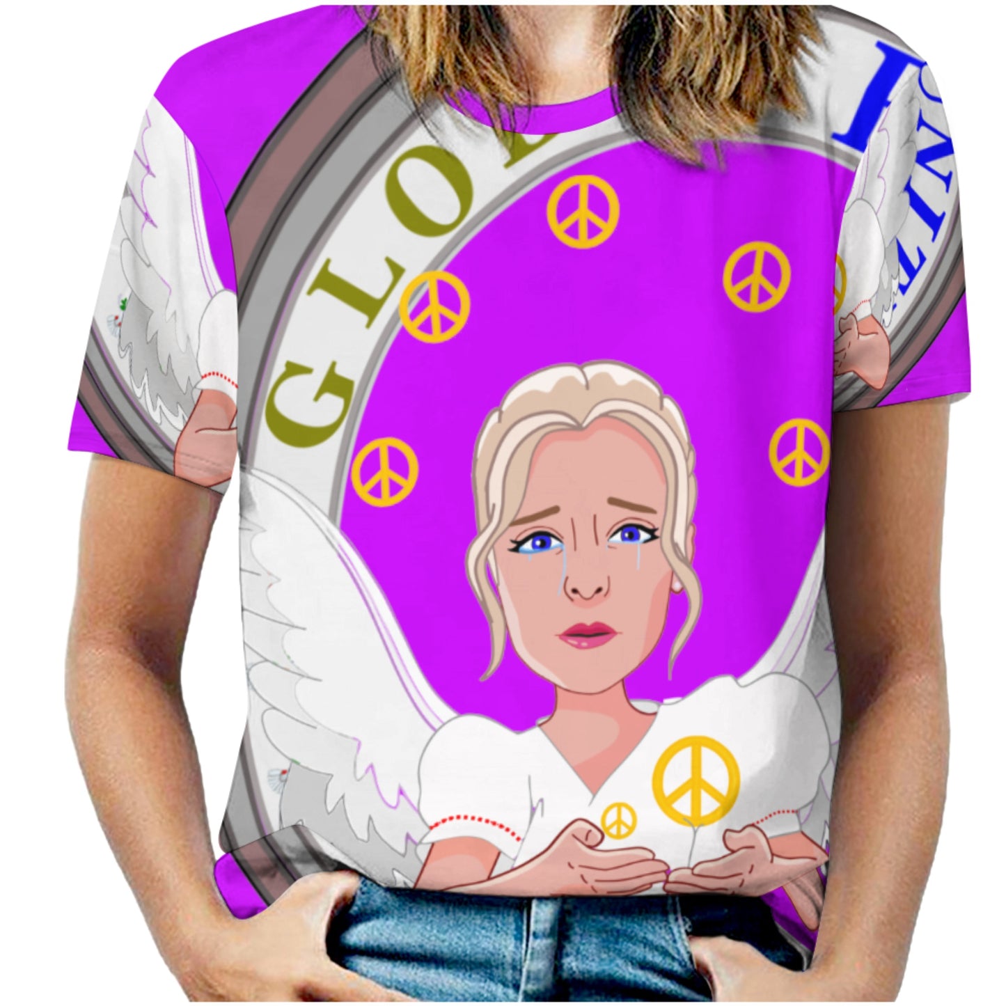 Women´s T-shirt 2 Global Freedom United Women Peace Of Angel Old Peace Pink