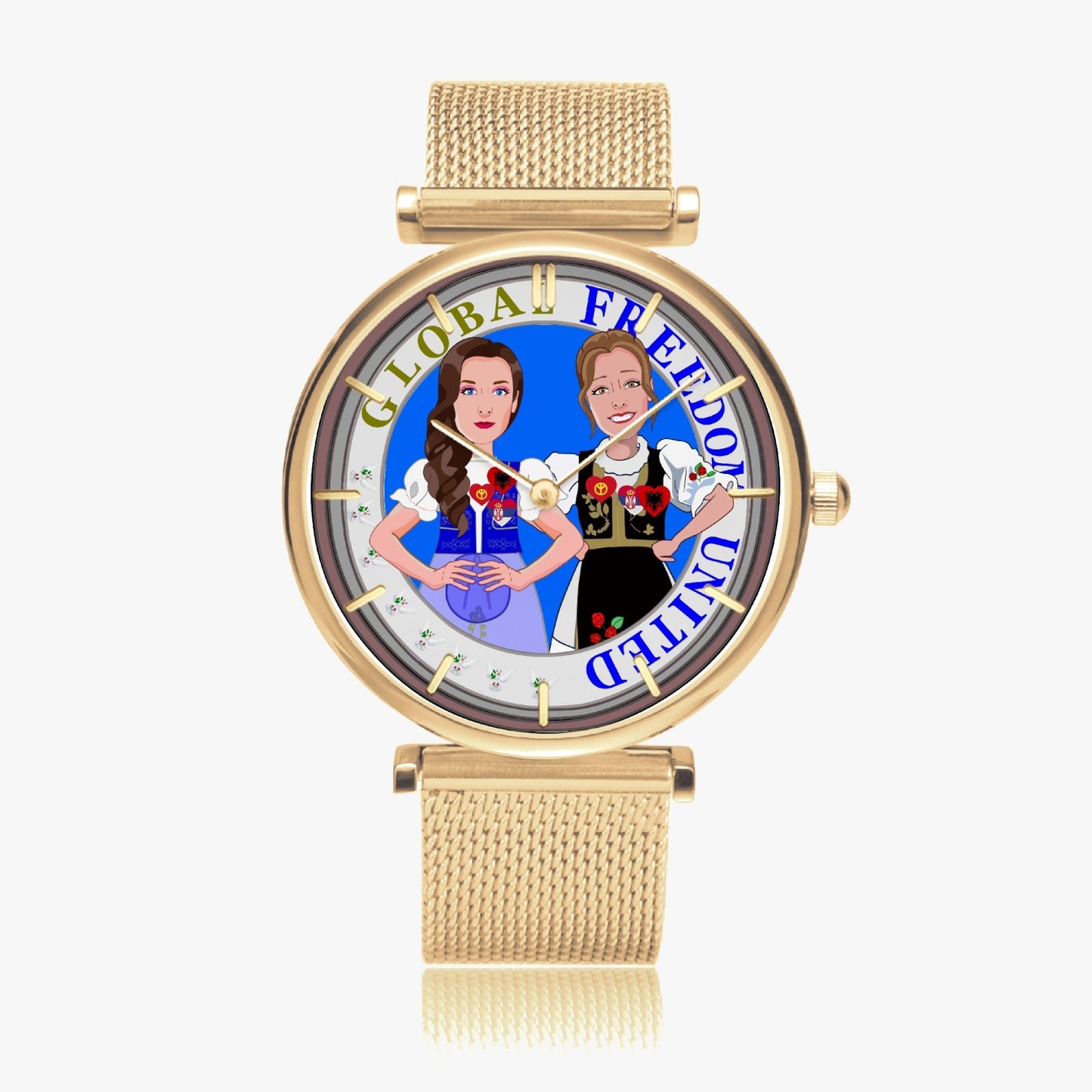 GLOBAL FREEDOM UNITED WOMEN ALBANIA & SERBIA NEW PEACE New Stylish Ultra-Thin Quartz Watch (With Indicators)