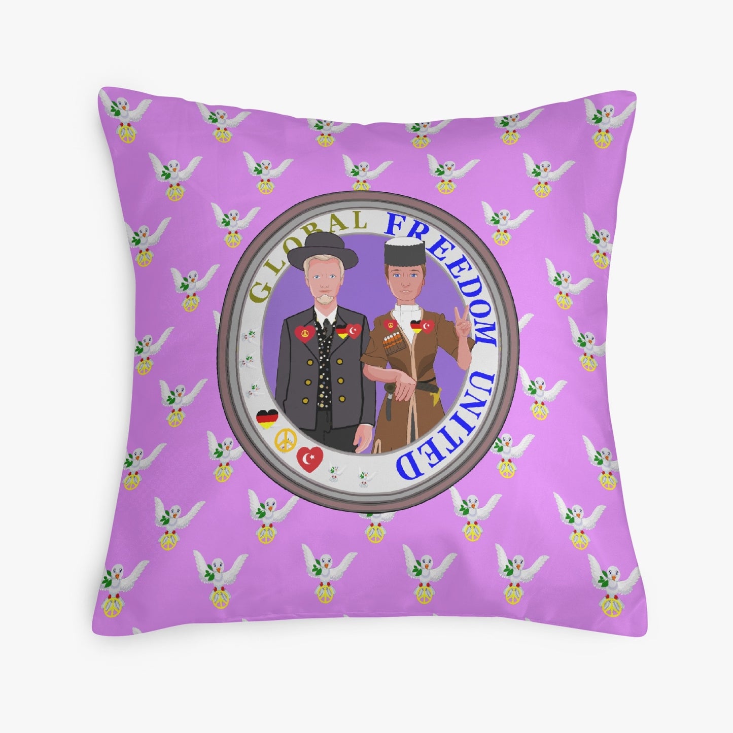 GLOBAL FREEDOM UNITED MEN GERMANY & TURKEY OLD PEACE LILAC 18'' Square Pillow Cover