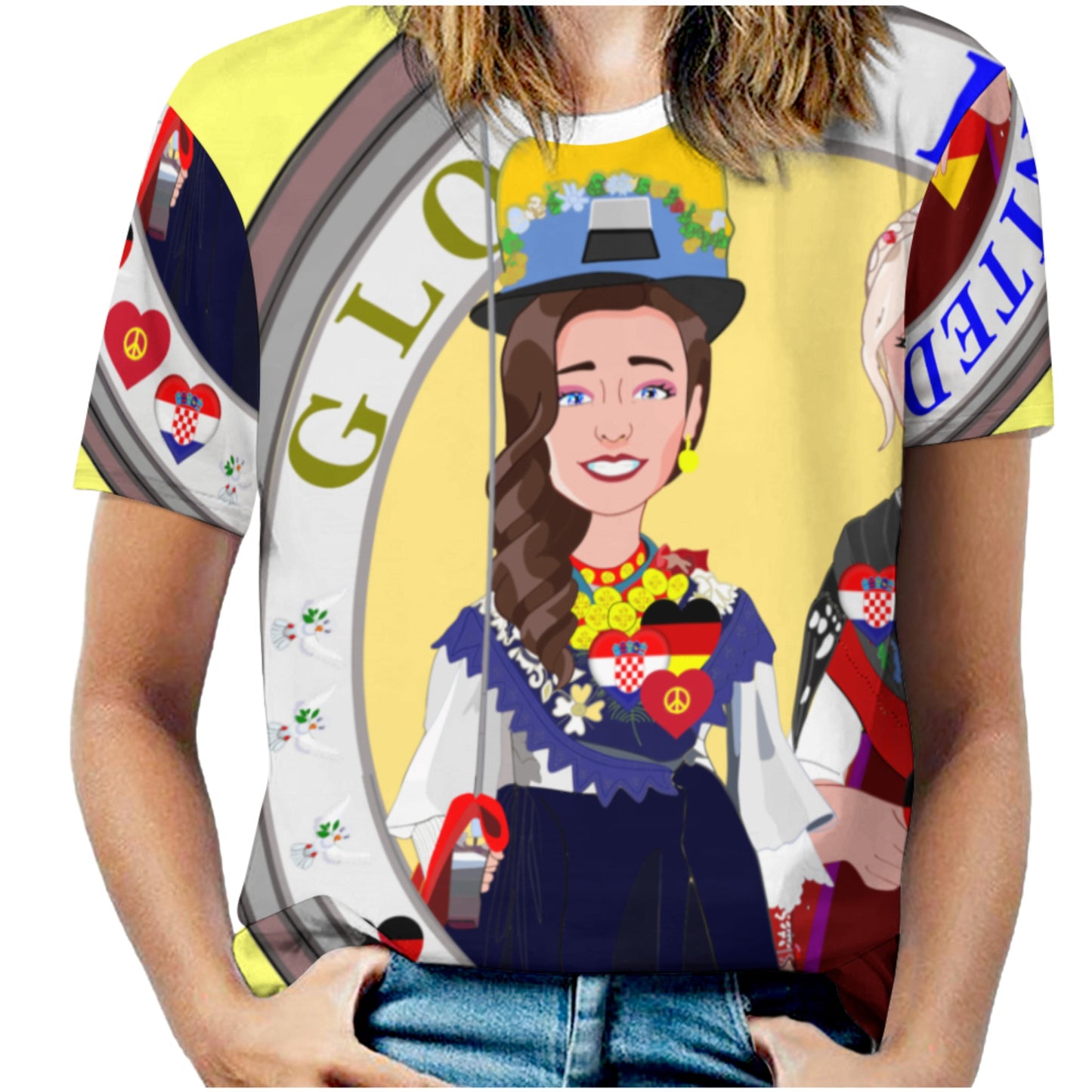 Women´s T-shirt GLOBAL FREEDOM UNITED© Women Croatia & Germany V2 1  Yellow