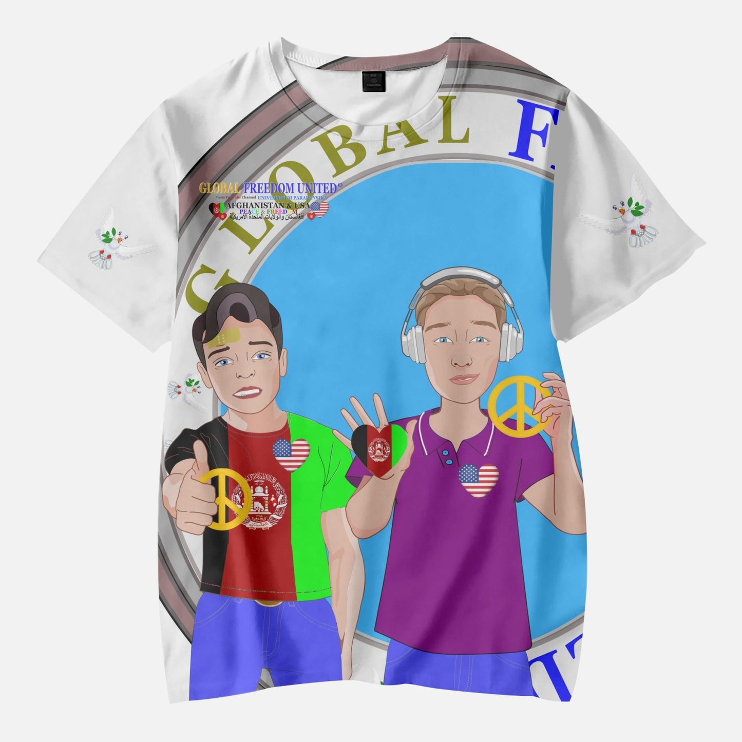 GLOBAL FREEDOM UNITED© Boy AFGHANISTAN & USA WIGHT AOP Kids' Short T-Shirts