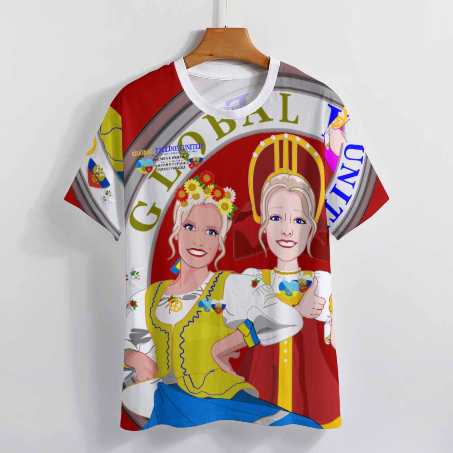 Women´s T-shirt 3 GLOBAL FREEDOM UNITED© Women Ukraina & Russia Red