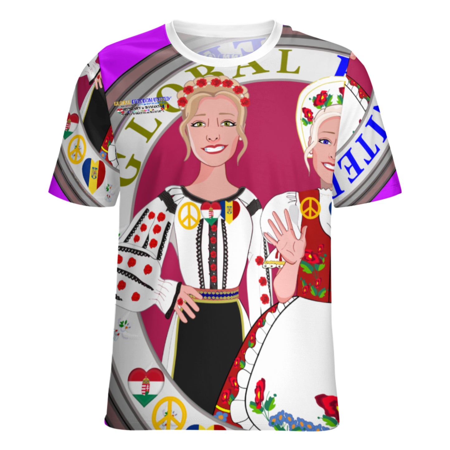 Full Print T-shirt 3 GLOBAL FREEDOM UNITED© Women Romania & Hungary Lilac