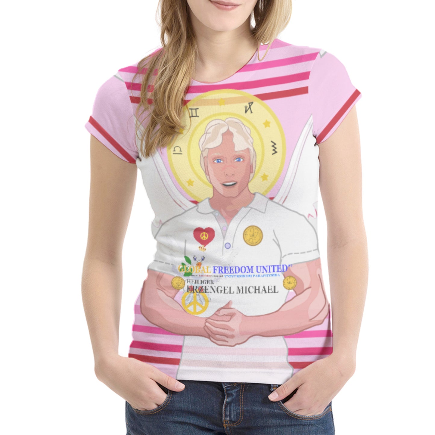 Women´s T-shirt 1 Global Freedom United Archangel Michael No2 German Pink2