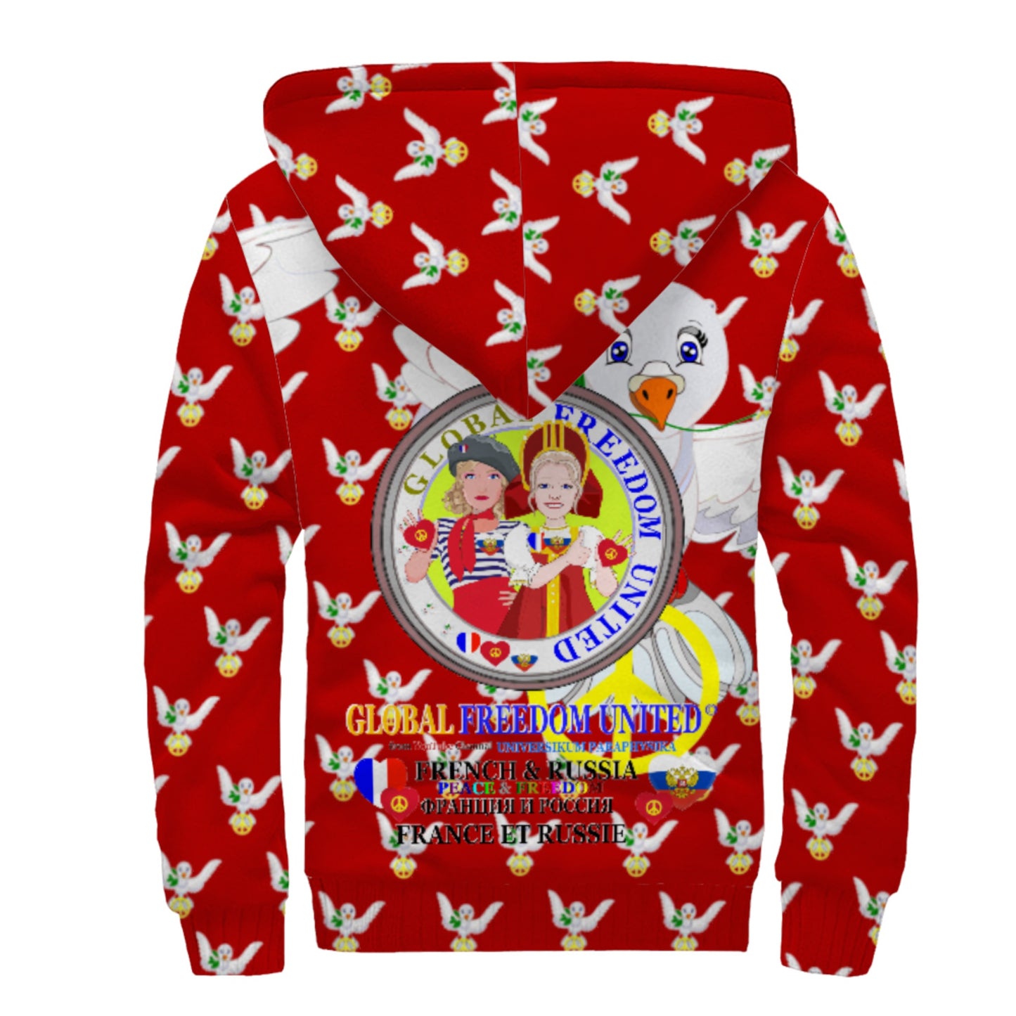 Plush Hoodie GLOBAL FREEDOM UNITED© Women French & Russia Red