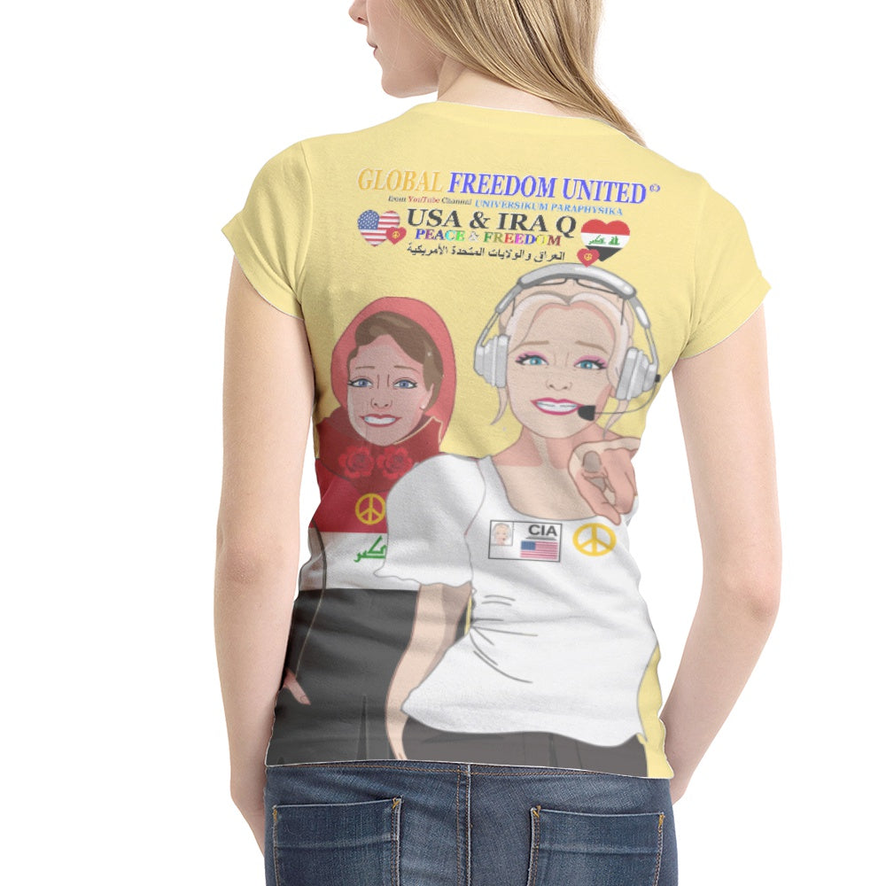 Women´s T-shirt GLOBAL FREEDOM UNITED© Women Iraq & USA Yellow