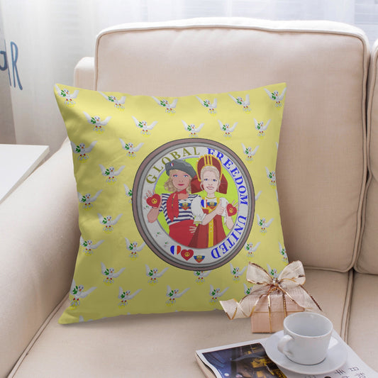 GLOBAL FREEDOM UNITED© Women FRENCH & RUSSIA Yellow 18'' Square Pillow Cover