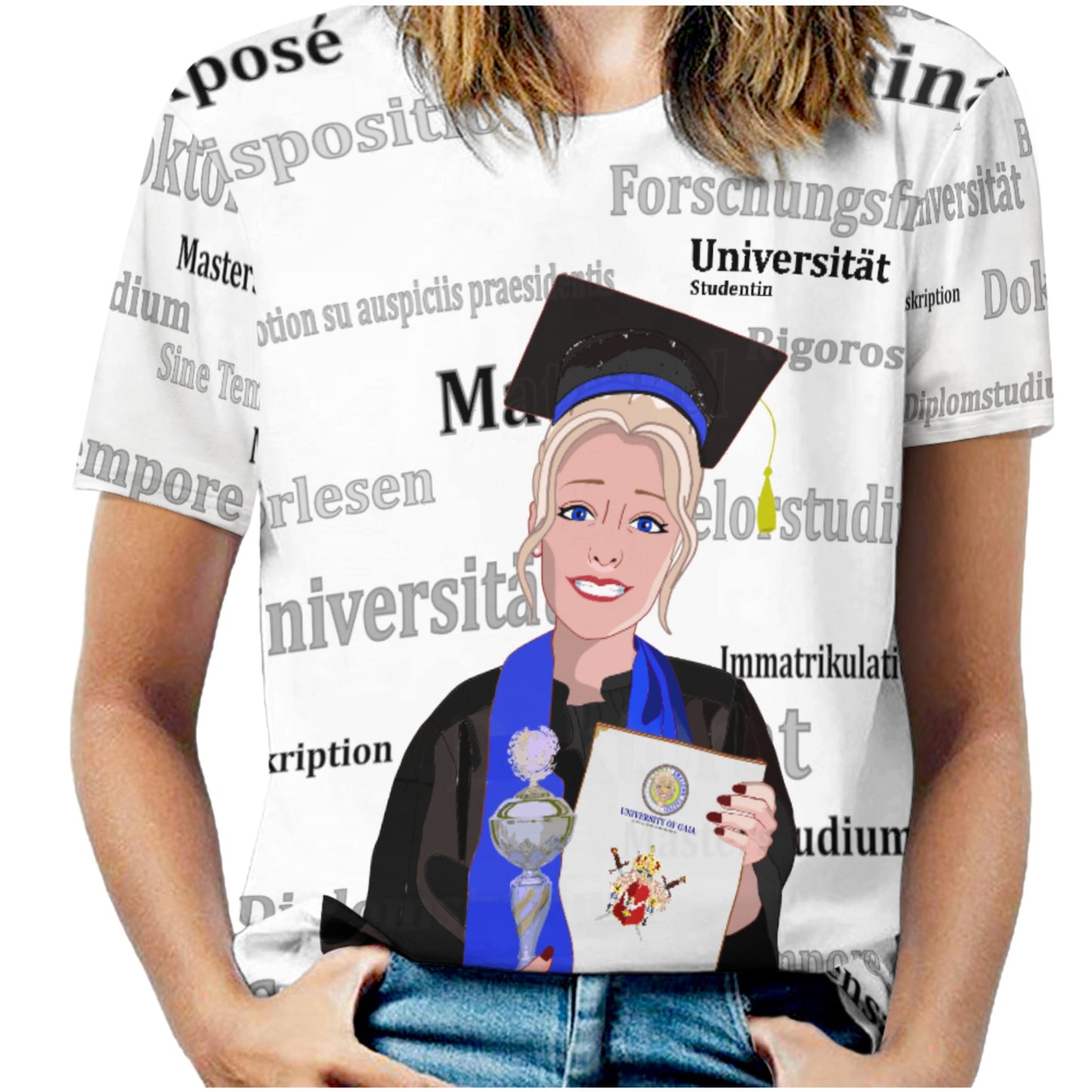 Women´s T-shirt Global Freedom United Student Girl Silver Place Blond Hair 1