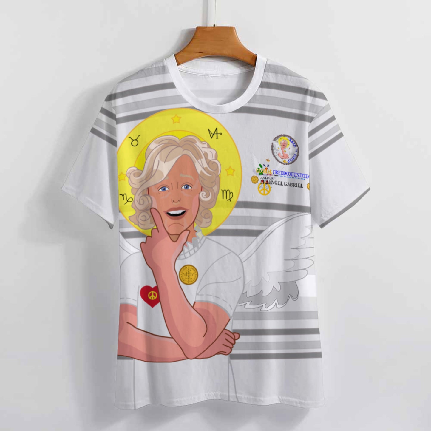Women´s T-shirt 2 GLOBAL FREEDOM UNITED© Archangel Gabriel German Grey