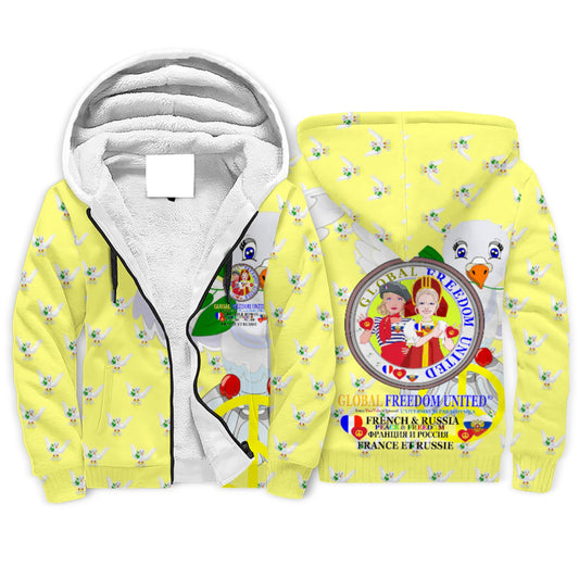 Plush Hoodie GLOBAL FREEDOM UNITED© Women French & Russia Yellow