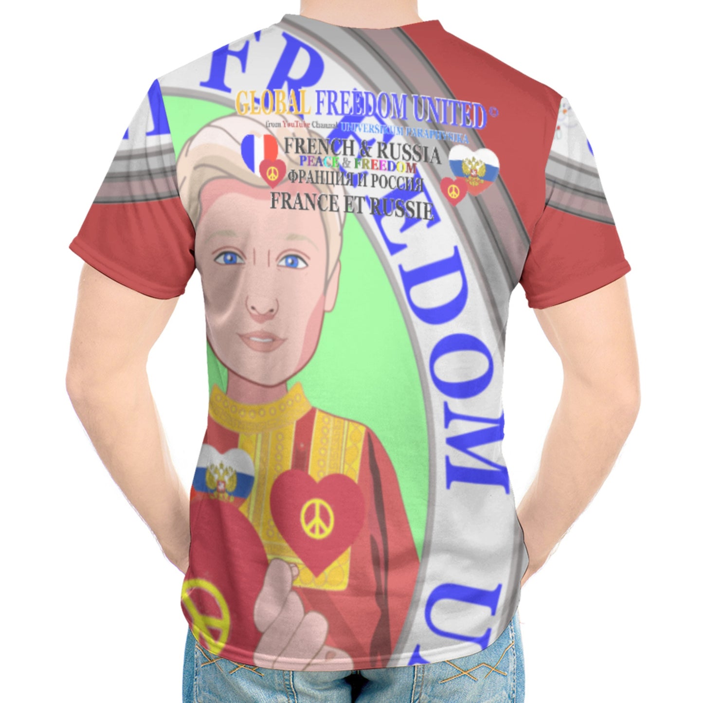 Men´s T-shirt GLOBAL FREEDOM UNITED© French & Russia Old Peace Red Version 2