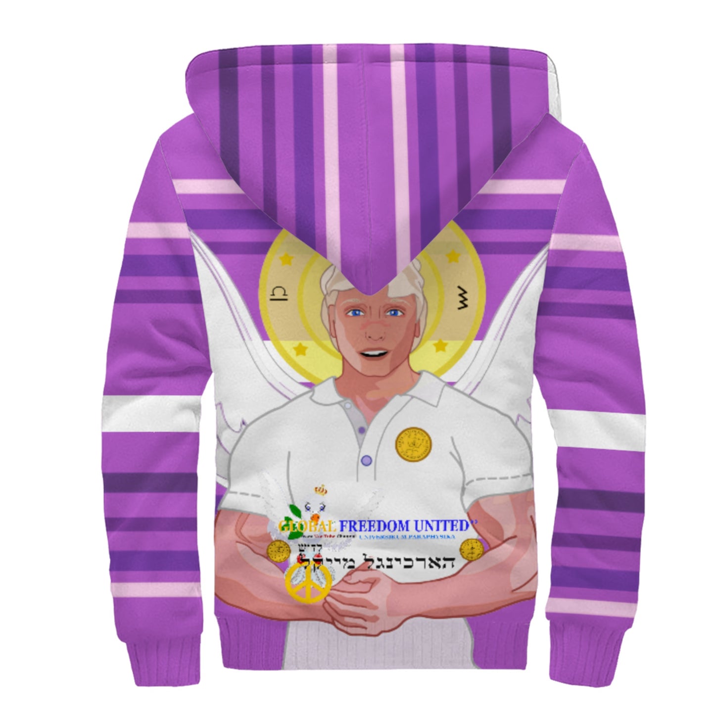 Plush Hoodie Global Freedom United Archangel Michael Hebrew Lilac