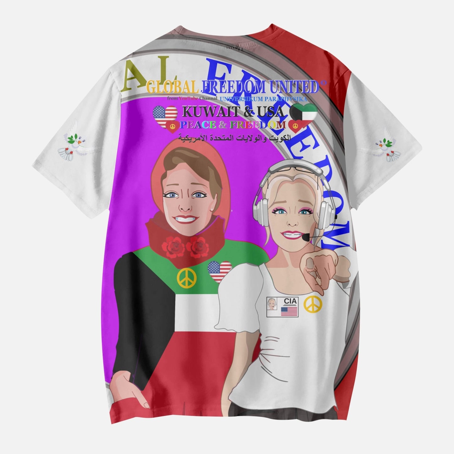 GLOBAL FREEDOM UNITED GIRLS KUWAIT & USA OLD PEACE RED AOP Kids' Short T-Shirts
