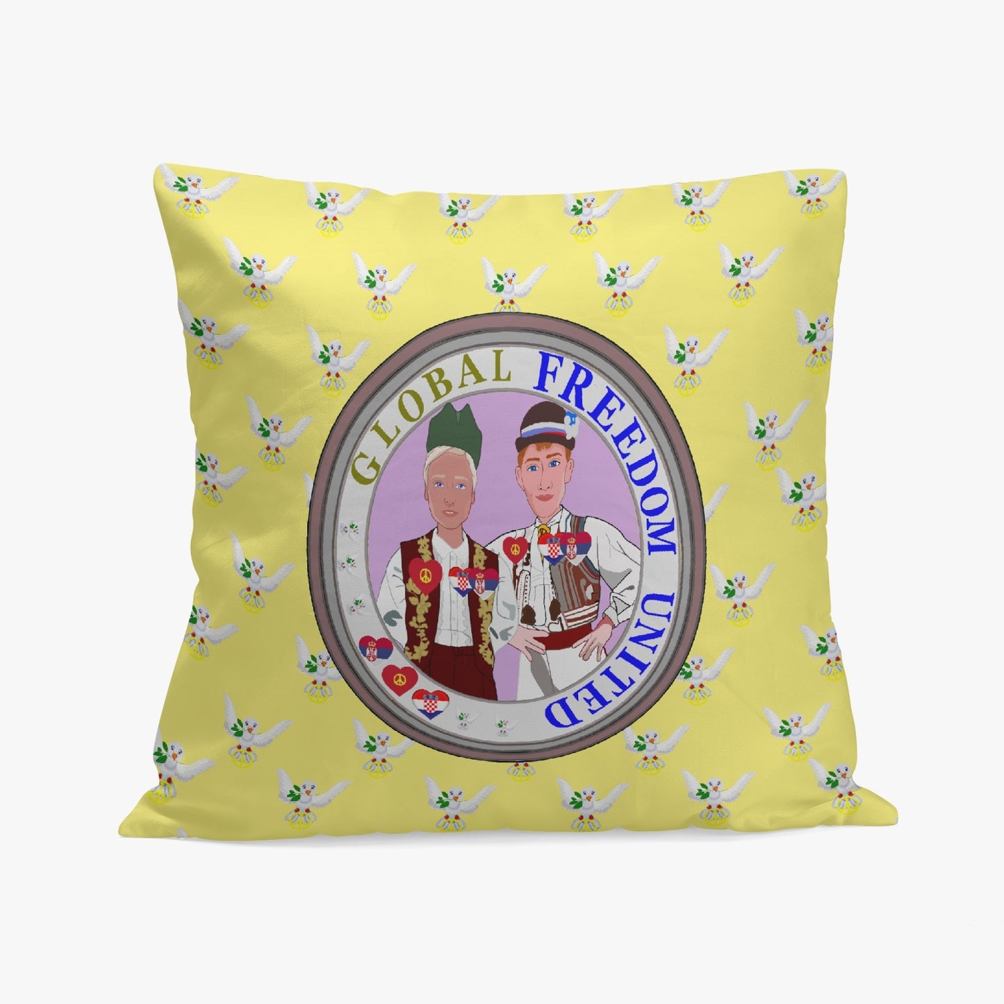 GLOBAL FREEDOM UNITED MEN CROATIA & SERBIA OLD PEACE YELLOW 18'' Square Pillow Cover