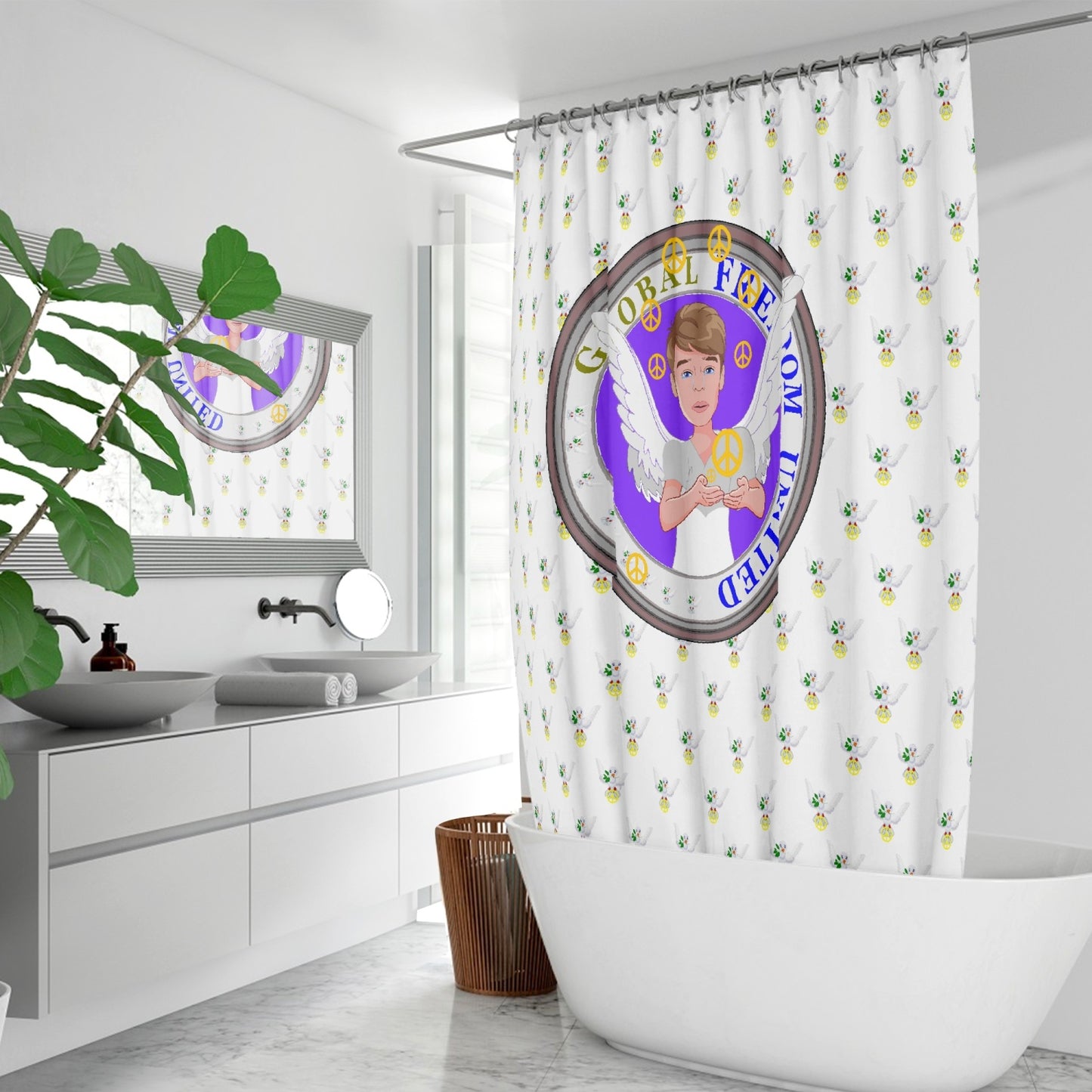 Quick-drying Shower Curtain GLOBAL FREEDOM UNITED MEN ANGEL OF PEACE WIGHT