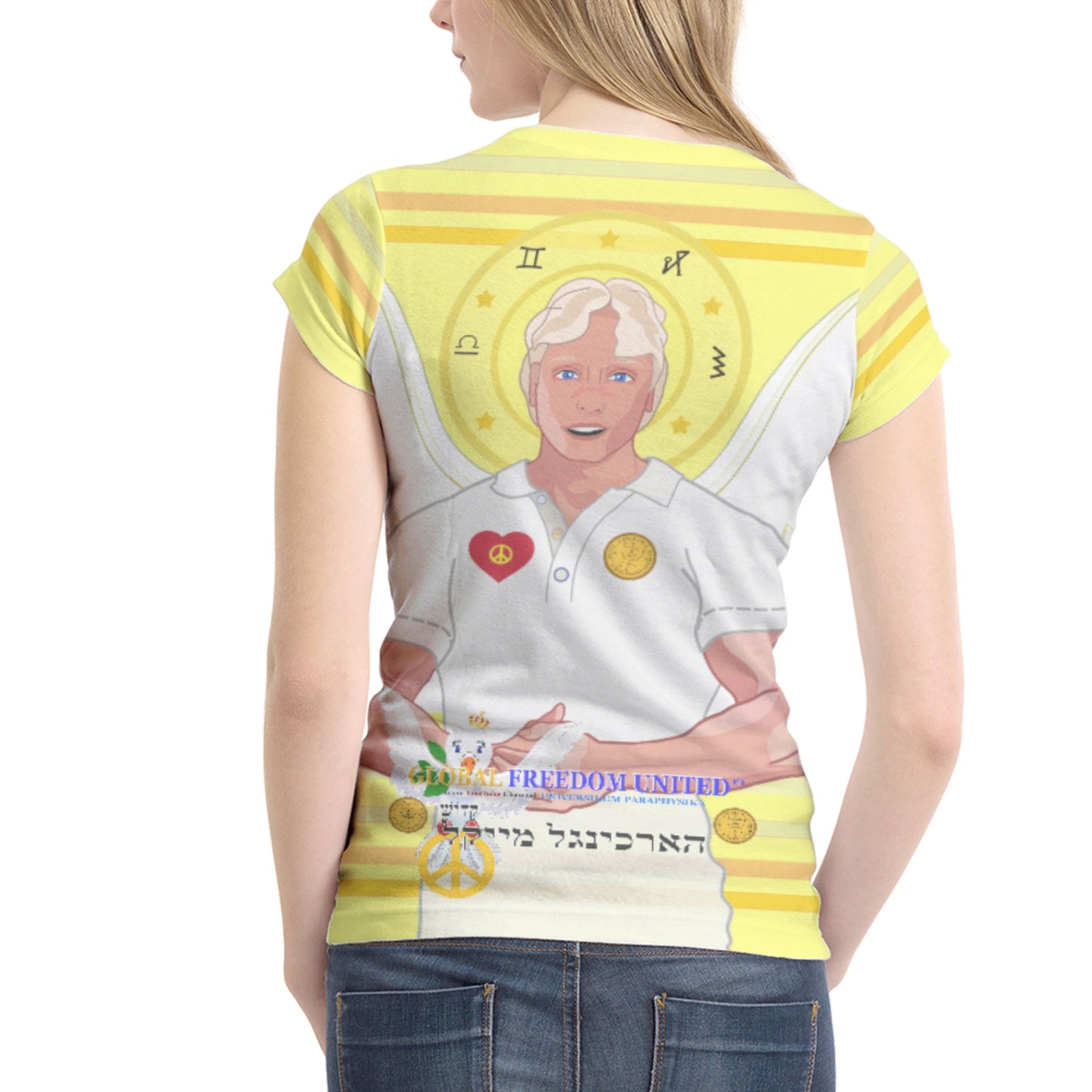 Women´s T-shirt 1 Global Freedom United Archangel Michael Hebrew  Yellow
