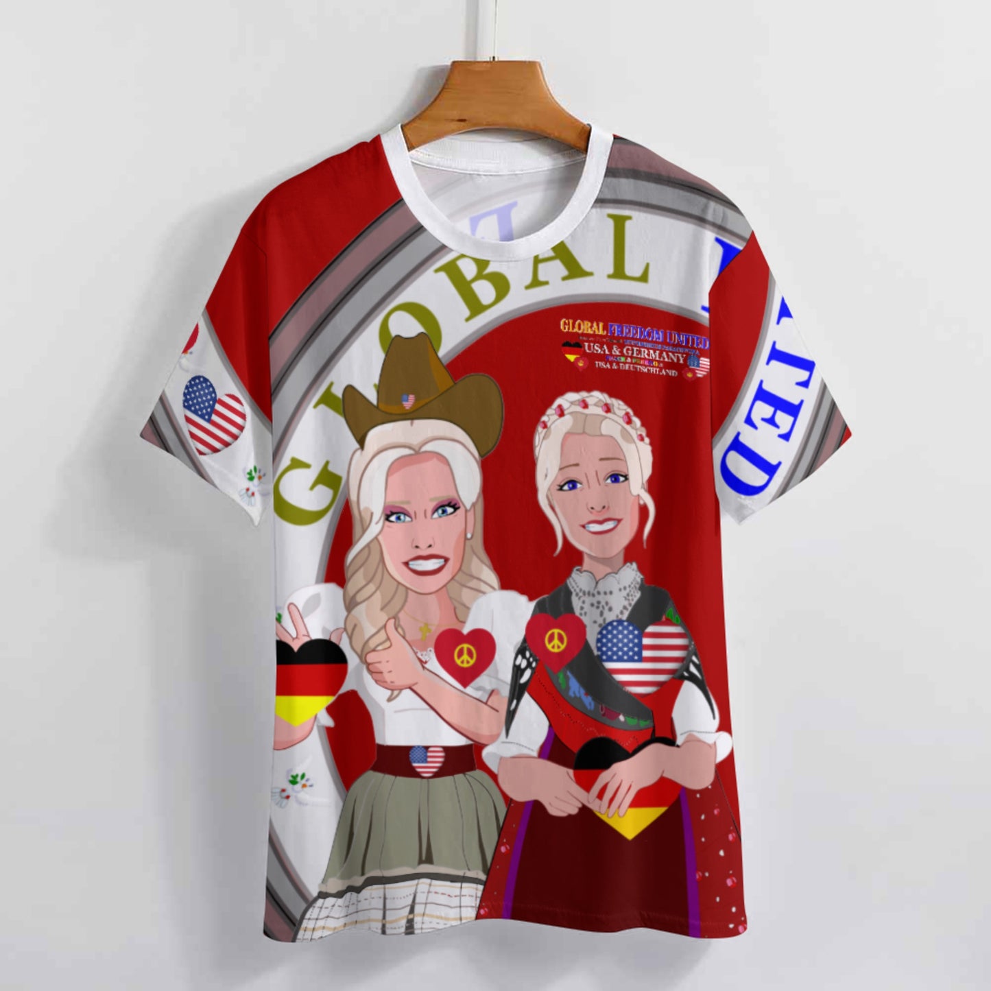 Women´s T-Shirt 3 GLOBAL FREEDOM UNITED© Women USA & Germany Red