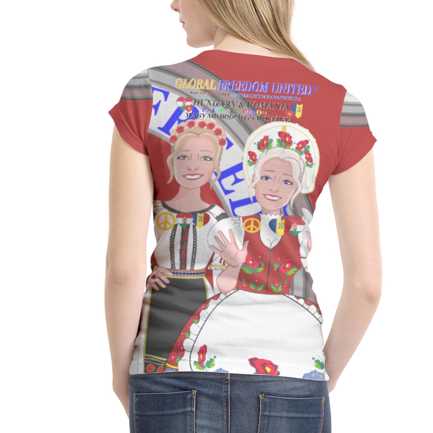 Women´s T-shirt 2 GLOBAL FREEDOM UNITED© Women Romania & Hungary Red