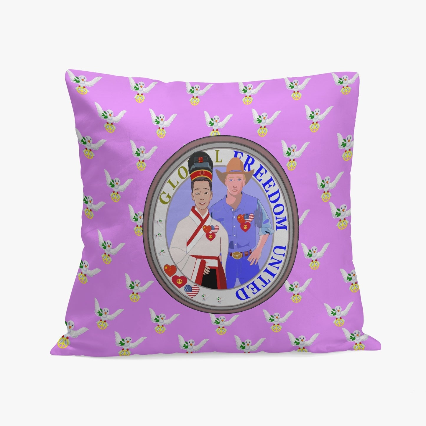 GLOBAL FREEDOM UNITED MEN USA & CHINA OLD PEACE LILAC 8'' Square Pillow Cover