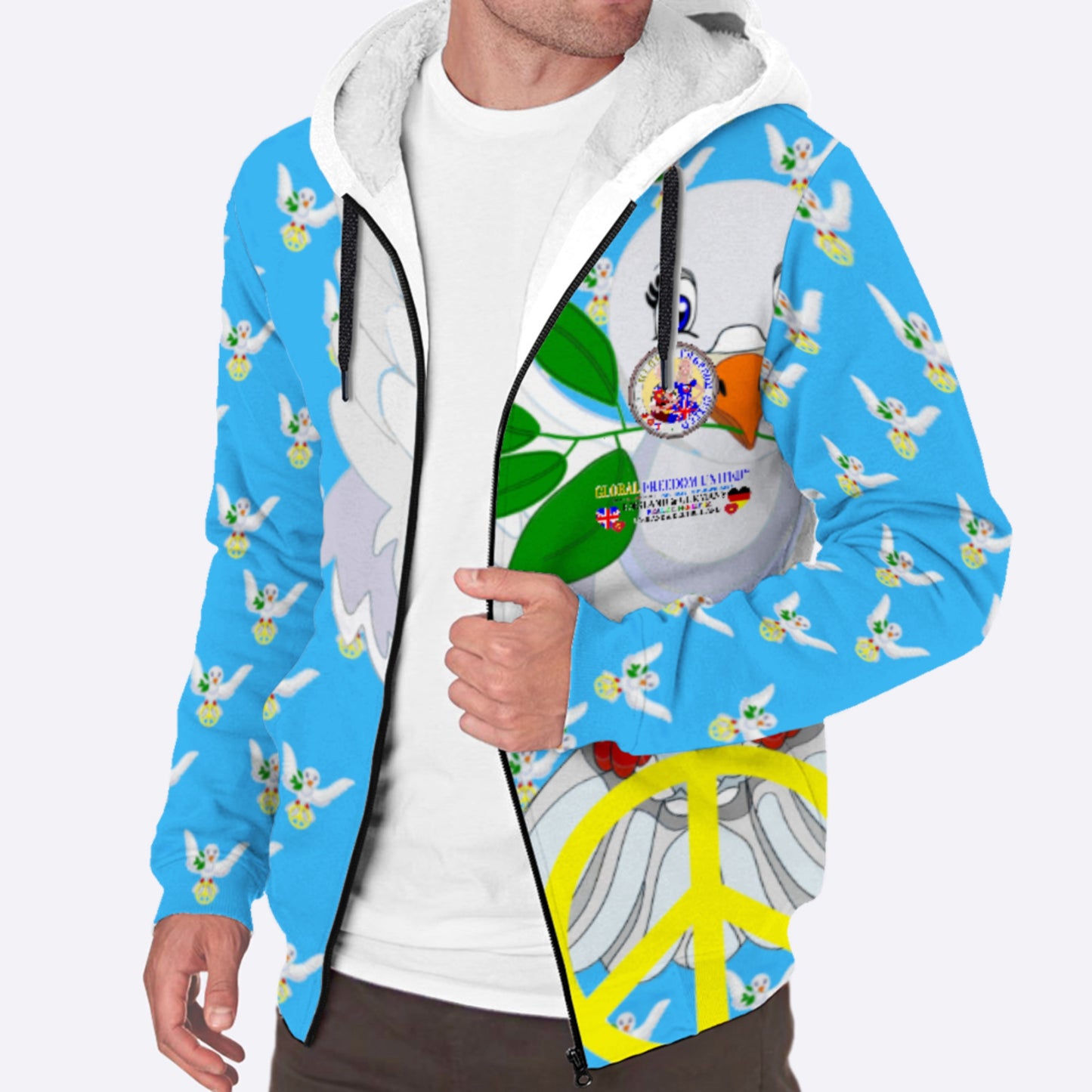 Plush Hoodie GLOBAL FREEDOM UNITED© Women England & Germany Blue