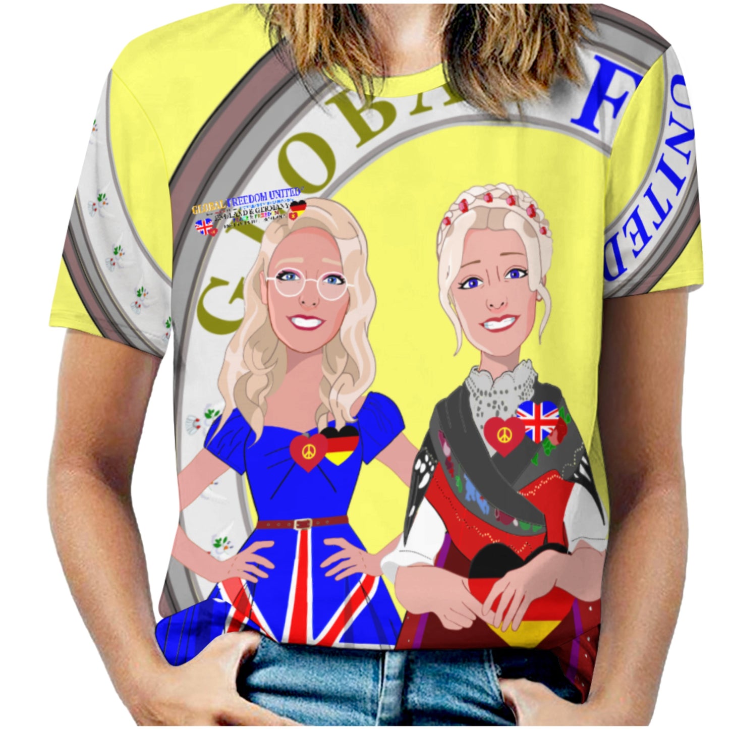 Women´s T-shirt 2 GLOBAL FREEDOM UNITED© Women England & Germany Yellow