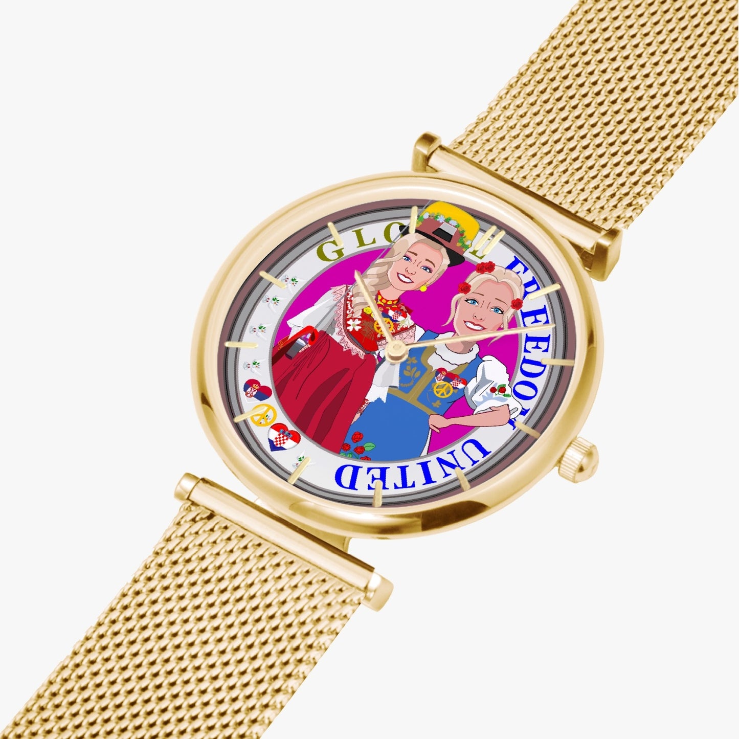 GLOBAL FREEDOM UNITED WOMEN CROATIA & SERBIA OLD PEACE VERSION 2 New Stylish Ultra-Thin Quartz Watch (With Indicators)